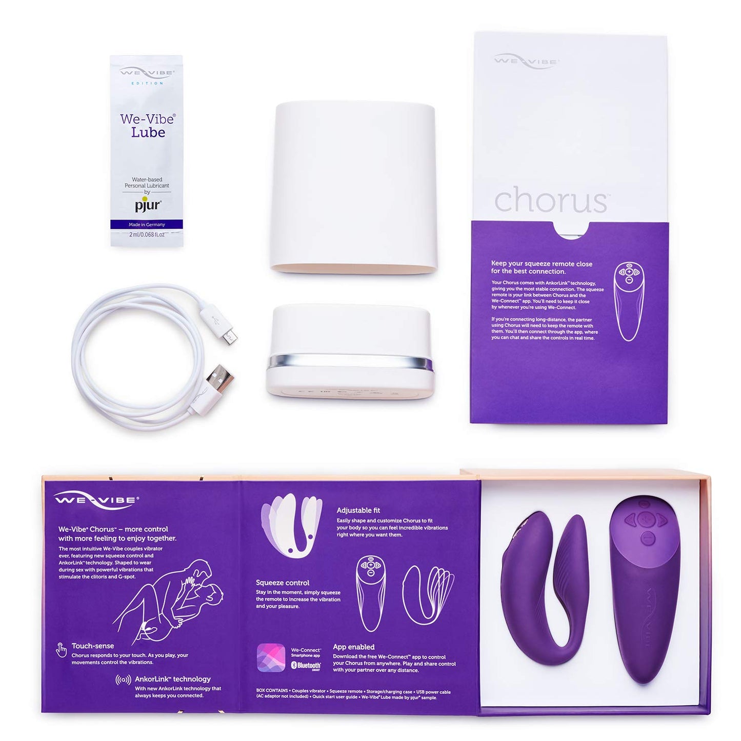 We-Vibe Chorus Vibrating Sex Toys for Couples | Remote Control Vibrator | Wearable App Controlled Adult Toys for Women | G Spot, Clit & Penis Sexual Stimulation Device | Clitoral Couples Gift |Purple