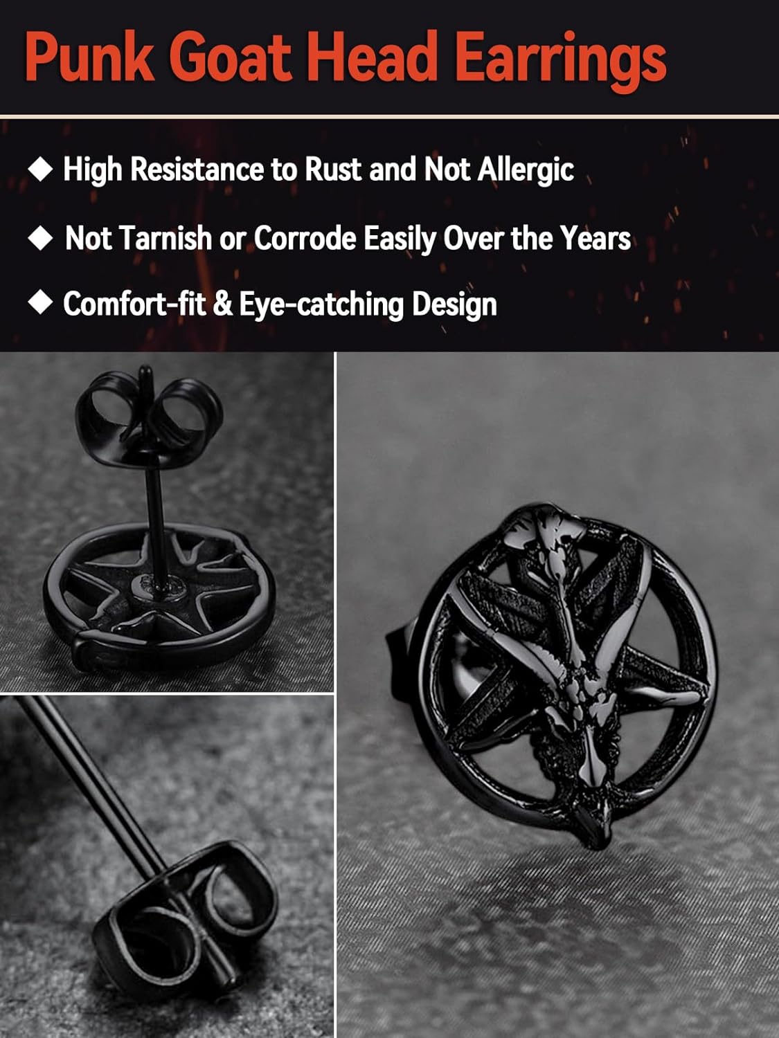 Black Satanic Earrings Gothic Punk Stud Earrings Stainless Steel Satanic Jewelry Accessories