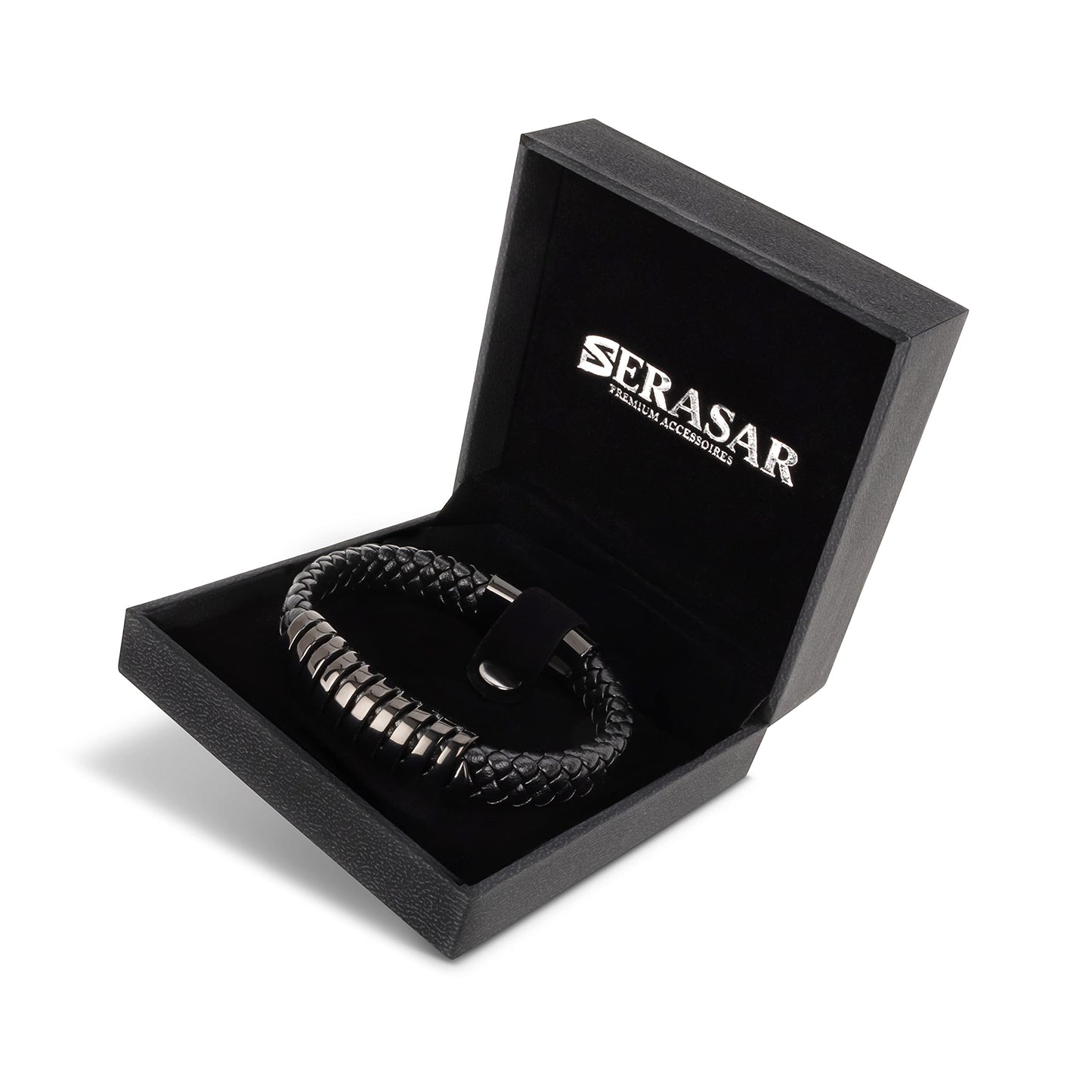 SERASAR Premium Leather Bracelet Men | Stainless Steel Magnetic Clasp | Three Colors | Jewelry Box Included