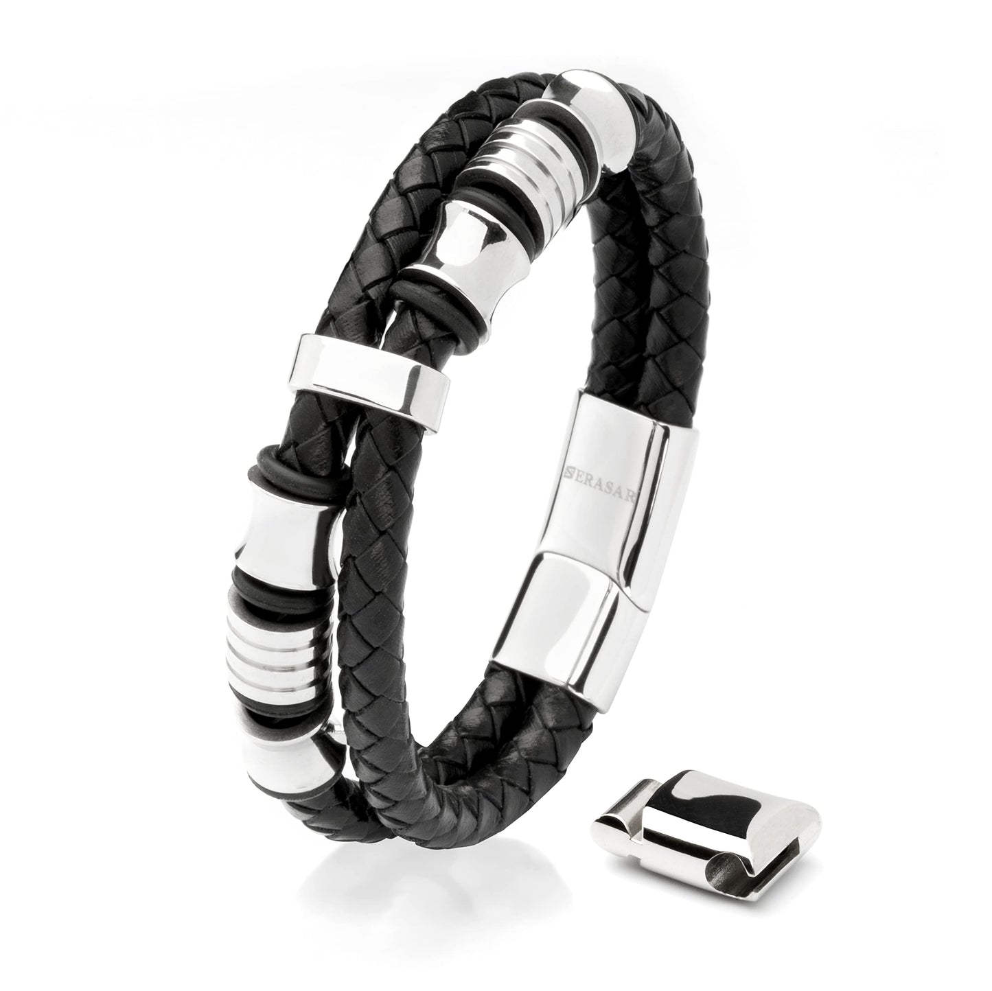 SERASAR Premium Leather Bracelet Men | Stainless Steel Magnetic Clasp | Three Colors | Jewelry Box Included