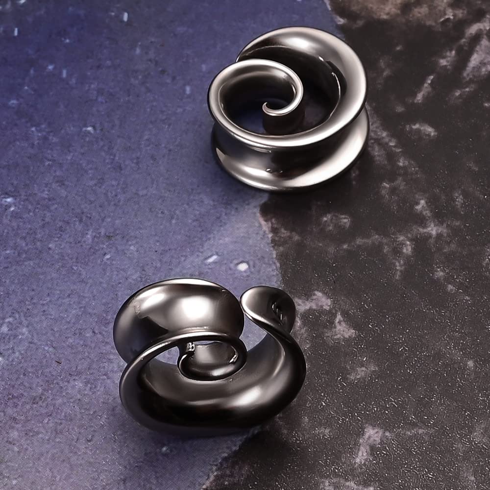 2PCS Spiral Saddle Ear Tunnels Plugs 316 Stainless Steel Ear Gauges Hypoallergenic Earrings Expander Stretcher Piercing Body Jewelry 0g-1"(8mm-25mm)