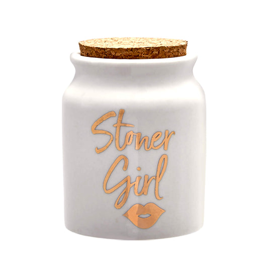 FASHIONCRAFT 88070 Stoner Girl Stash Jar – White with Gold Letters, Novetly Stash Jar, Herb Jar