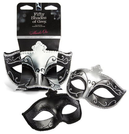 Fifty Shades of Grey Masks On Masquerade Mask - Role Play & Fancy Dress Masks with Satin Ribbon Ties - 2 Pack