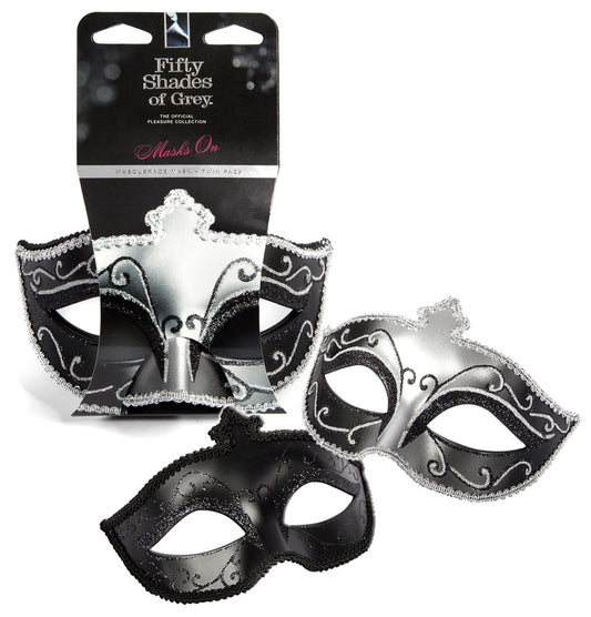 Fifty Shades of Grey Masks On Masquerade Mask - Role Play & Fancy Dress Masks with Satin Ribbon Ties - 2 Pack