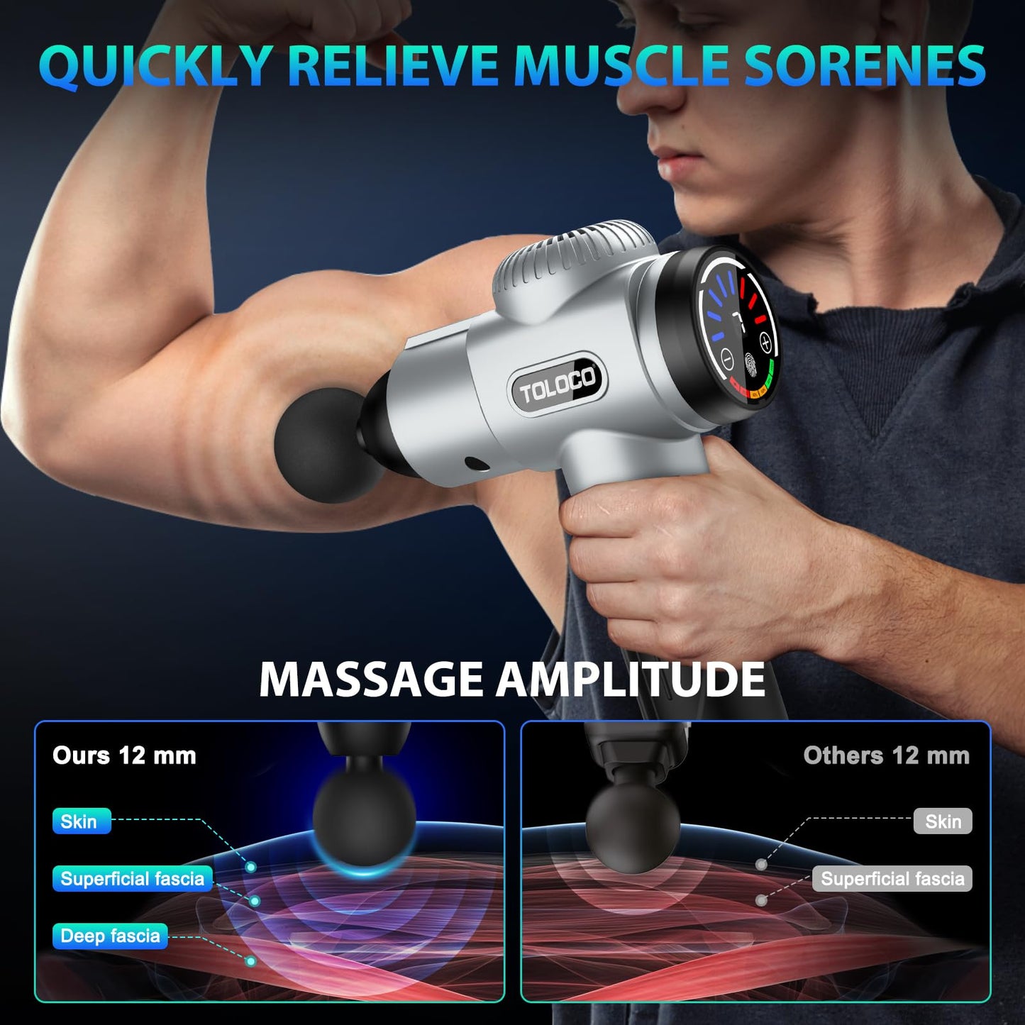 TOLOCO Massage Gun, Deep Tissue Back Massage for Athletes for Pain Relief, Percussion Massager with 10 Massages Heads & Silent Brushless Motor, Black