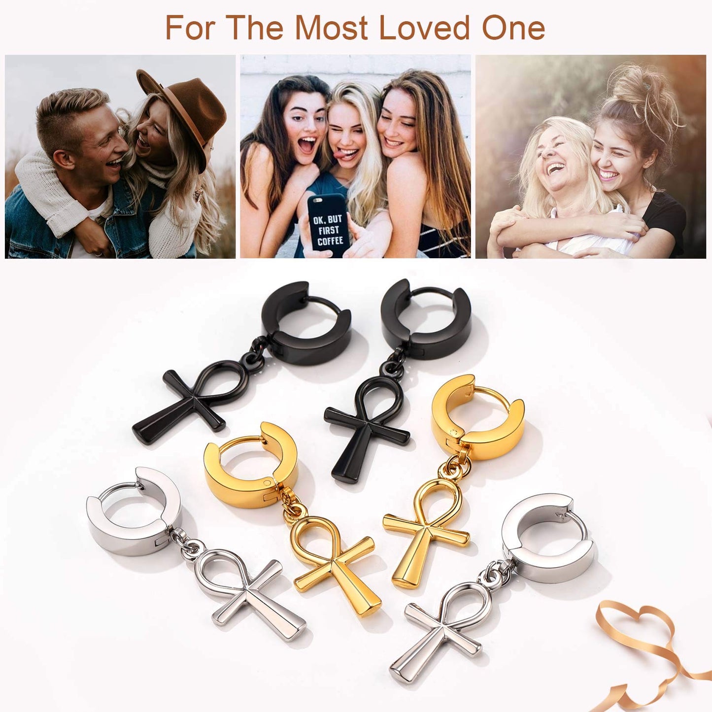 FaithHeart Huggie Hoop Earrings for Women-Stainless Steel/18K Gold Plated Dangling Drop Earring Ankh/Cross/Padlock/Italian Horn/Eye/Key Hoops Jewelry