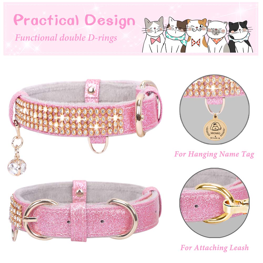 PetsHome Cat Collar, Dog Collar, [Bling Rhinestones] Premium PU Leather with Pendant Adjustable Collars for Cat and Small Dog Extra Small Silvery