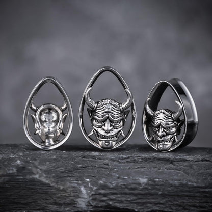 COOEAR 1 Pair Double FLared Tear Drop Ear Tunnels Piercing Stainless Steel Scarab Gauges Silvery Earrings Plugs 0g to 1".