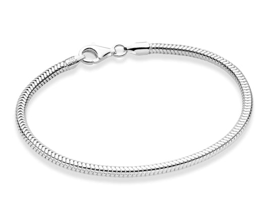 Miabella Solid 925 Sterling Silver Italian 3mm Snake Chain Bracelet for Women Men Teen Girls, Charm Bracelet, Made in Italy