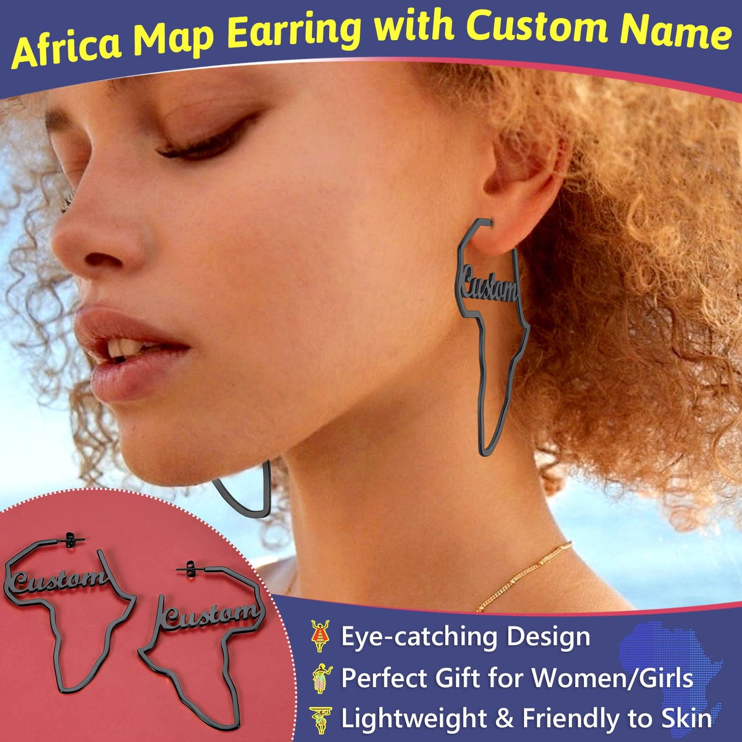 FaithHeart African Map Shaped Drop Earrings Stainless Steel/18K Gold Plated Statement Africa Jewelry Ear Charms for Women Teen Girls