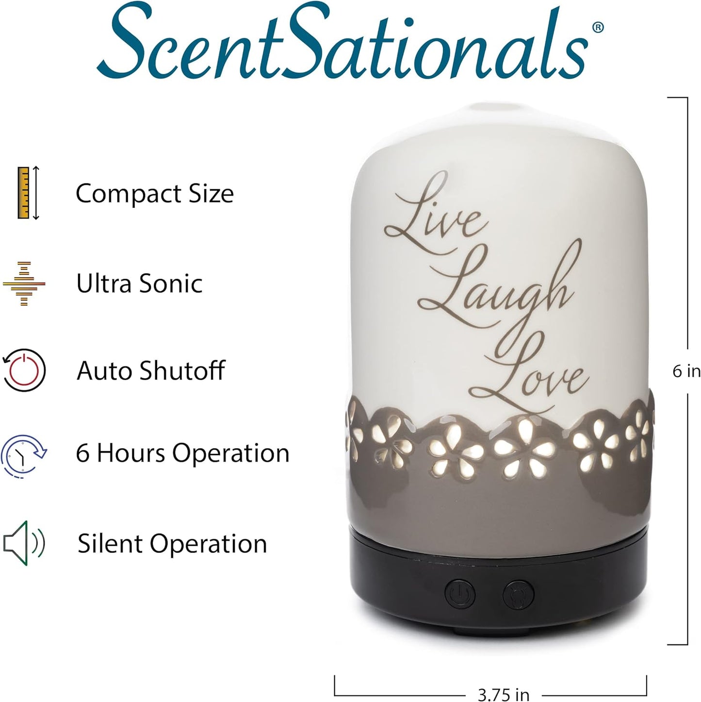 Scentsationals Sentiments Small Lighted Ultrasonic Essential Oil Diffuser in Ivory/Tan