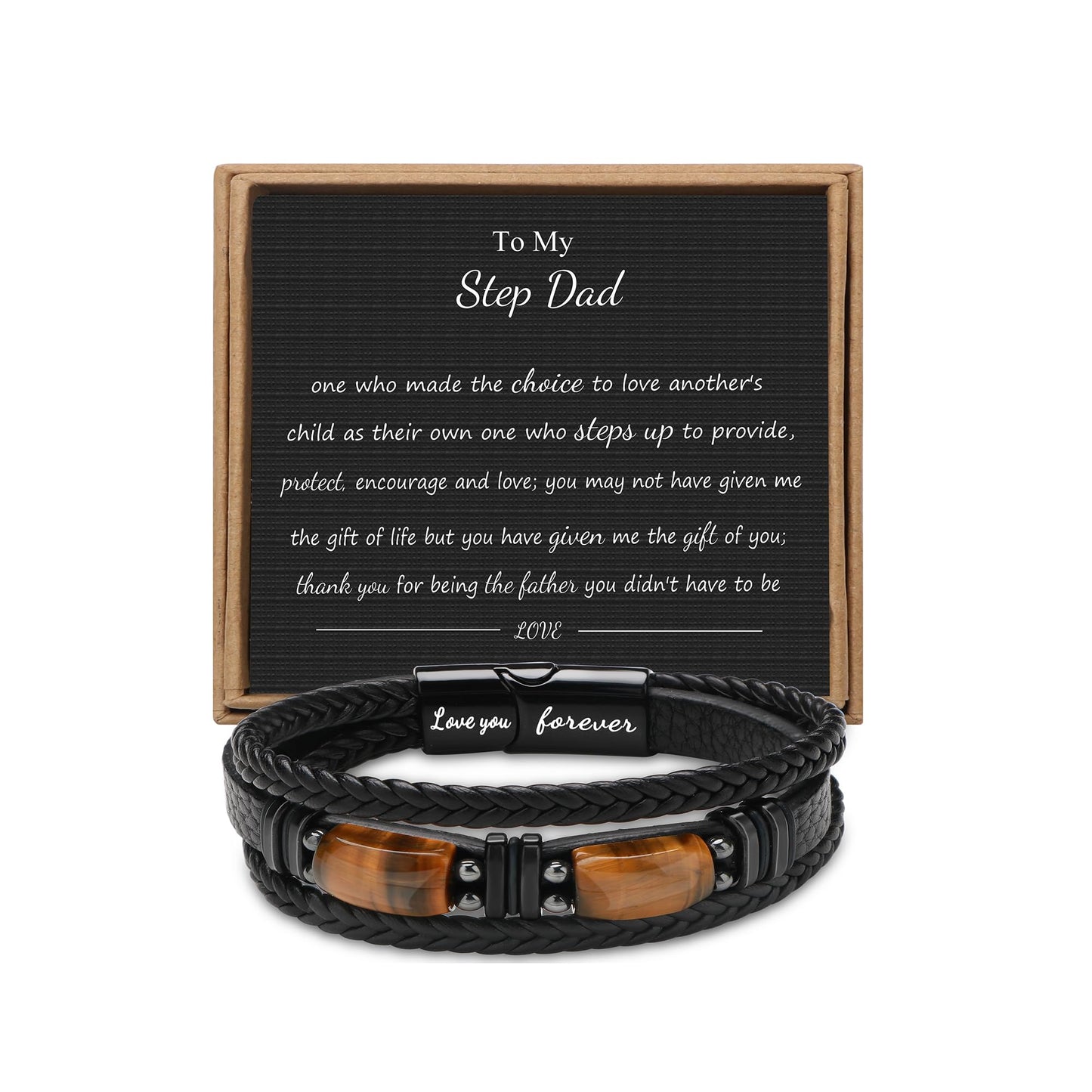 𝗚𝗶𝗳𝘁𝘀 𝗳𝗼𝗿 𝗠𝗲𝗻 𝗟𝗲𝗮𝘁𝗵𝗲𝗿 𝗕𝗿𝗮𝗰𝗲𝗹𝗲𝘁 With Tigers Eye, Father's Day Christmas Anniversary Birthday Gifts for Son Husband Grandson Boyfriend Brother Dad Love You Forever Bracelets for Men