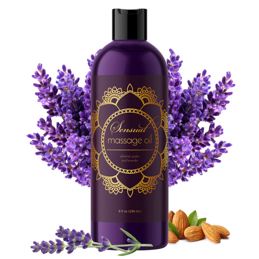 Aromatherapy Sensual Massage Oil for Couples - Relaxing Full Body Massage Oil for Date Night with Sweet Almond Oil - Vegan Lavender Massage Oil for Massage Therapy Smooth Gliding Formula 8 Fl Oz