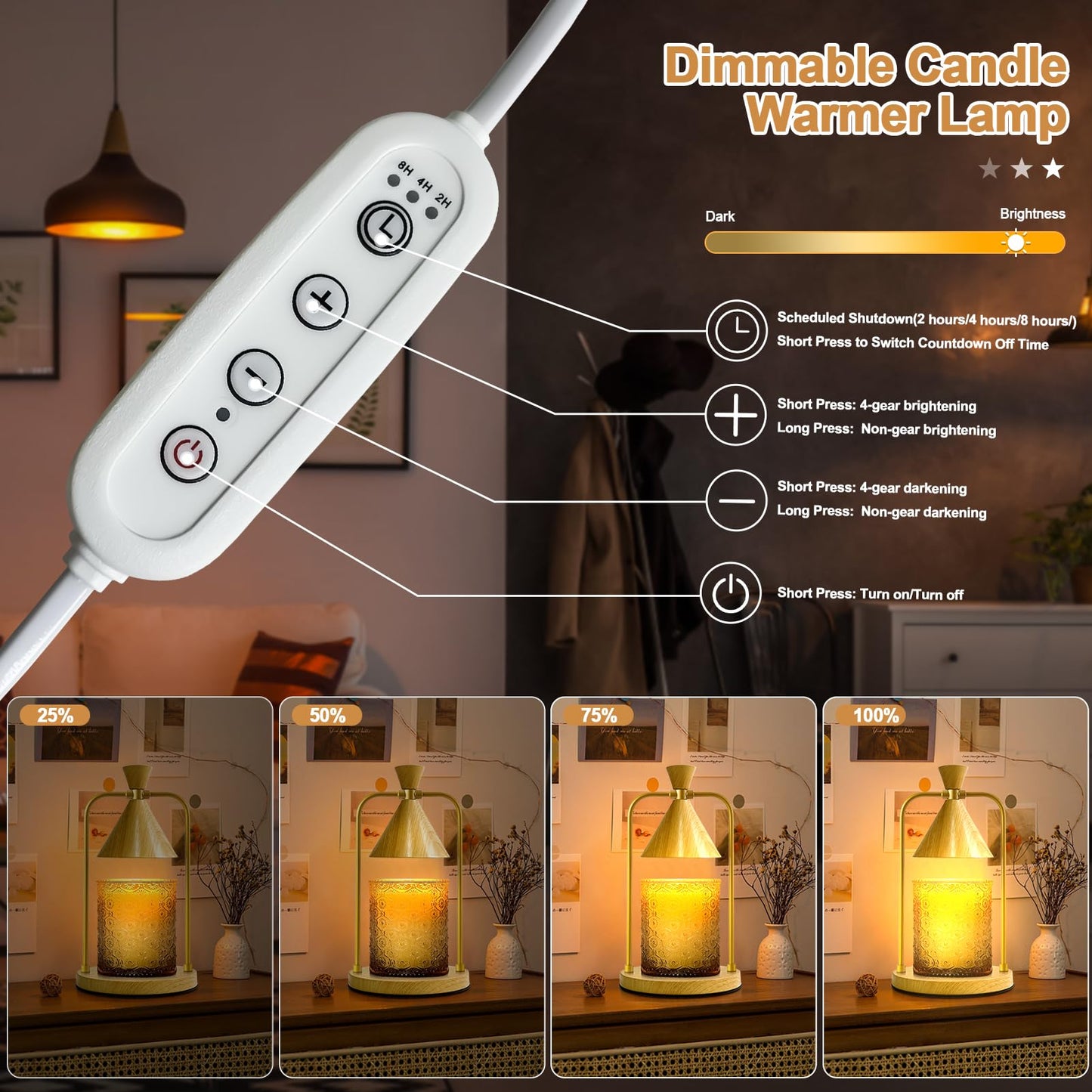 Candle Warmer Lamp with Timer, Dimmable Candle Light Electric Candle Warmer Compatible with Various Candles, Candle Holders for Home Decor, Gifts for Mothers Day/Birthday/House Warming