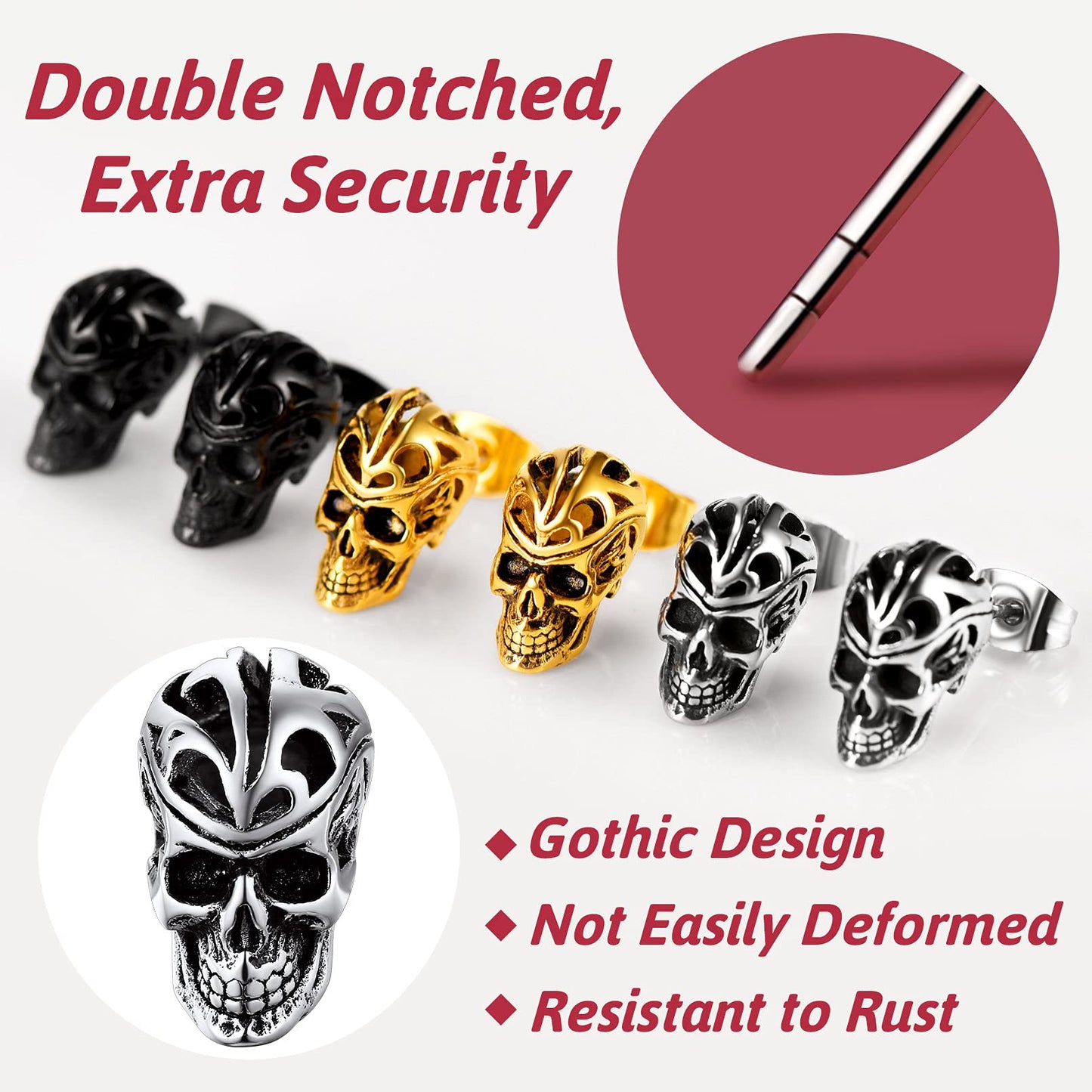 FaithHeart Punk Skull Earrings Stainless Steel/18K Gold Plated Gothic Skeleton Stud/Hoop Earrings for Women Man with Gift Packaging