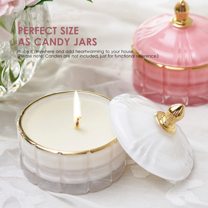 Pink Candy Jar, Glass Candy Dish with Lid, Crystal Apothocary Jars with Lids Glass Jewelry Box with Lids, Cute Glass Jar Gifts for Women