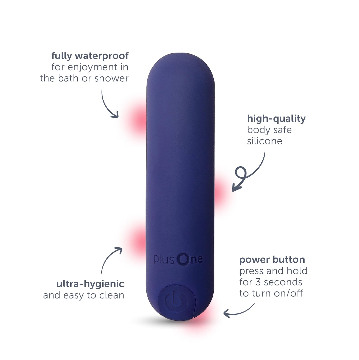 plusOne Bullet Vibrator for Women, Mini Vibrator Made of Body-Safe Silicone, Fully Waterproof, USB Rechargeable, Personal Massager with 10 Vibration Settings, Purple