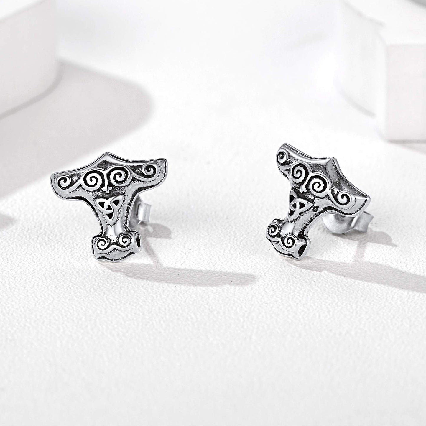 FaithHeart Norse Viking Jewelry Sterling Silver/Stainless Steel Stud Earrings Celtic Wolf/Thors Hammer Studs for Women Men