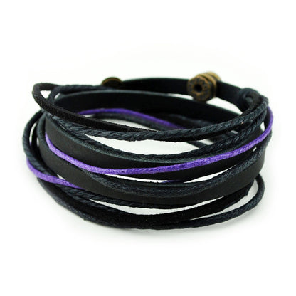 Genuine Leather Bracelet for Women & Men,Unisex Multilayer Leather Adjustable Bracelet Cuff Wrap Multicolor Rope Wristband