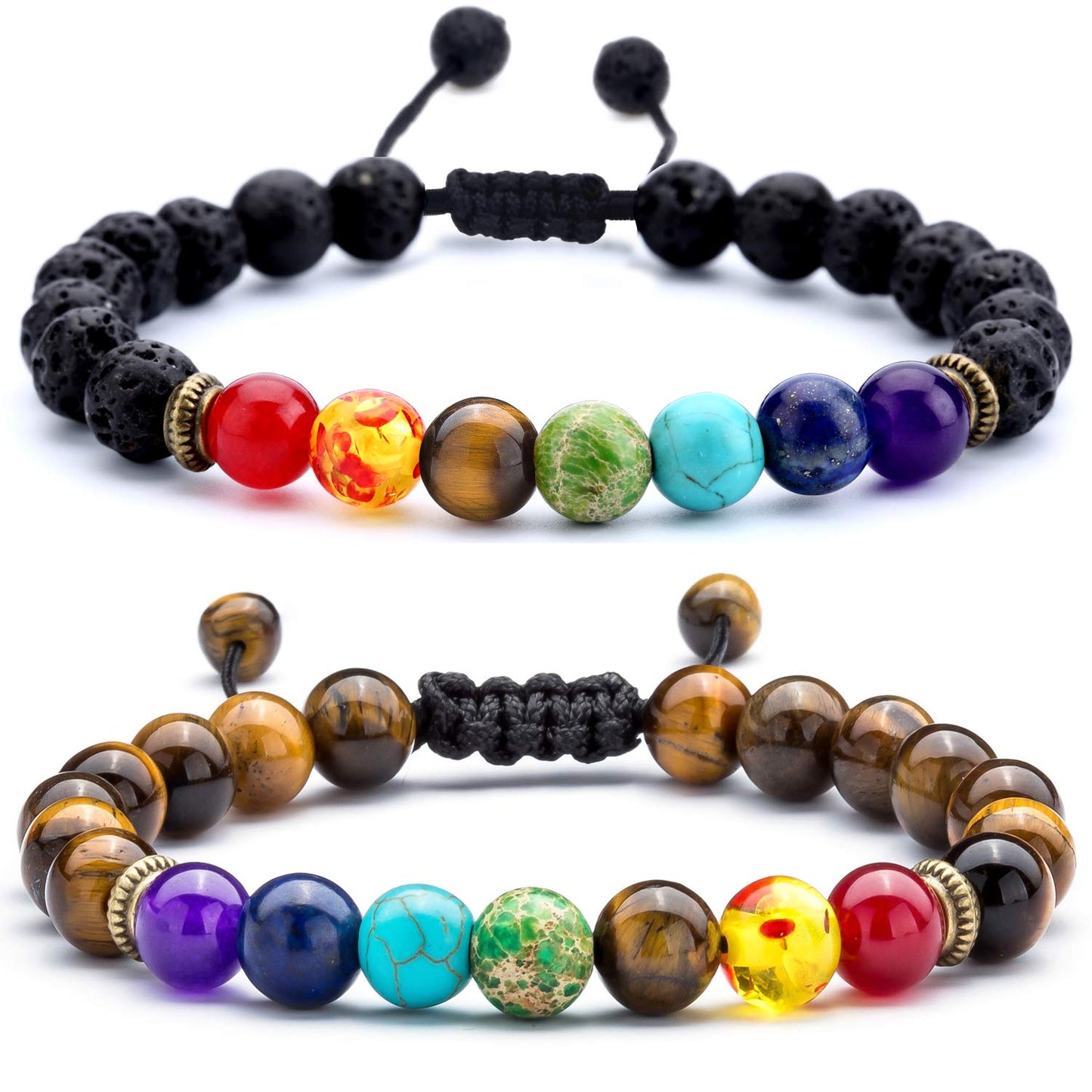 Hamoery Men Women 8mm Lava Rock Beads Chakra Bracelet Braided Rope Natural Stone Yoga Bracelet Bangle