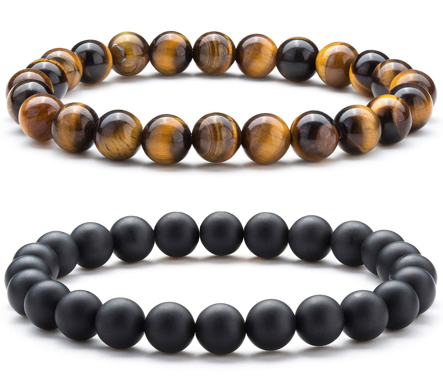 Hamoery Men Women 8mm Natural Stone Lava Rock Diffuser Bracelet Elastic Yoga Agate Beads Bracelet Bangle