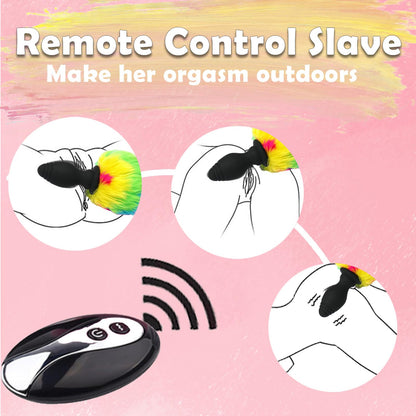 Bunny Tail Anal Plug Vibrator, Soft Silicone Butt Plug with Pink Faux Fur, Wireless Remote Control Design, Rabbit Tail Trainer for Adult Sex Toys for Role Play Cosplay Women, Men and Couples, Cute Sex