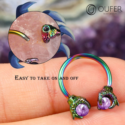 OUFER 316L Surgical Steel Circular Earrings Two White Opals Surrounded by Dragon Claws Cartilage Earing Ear Body Piercing Jewelry Helix Earrings Piercing…
