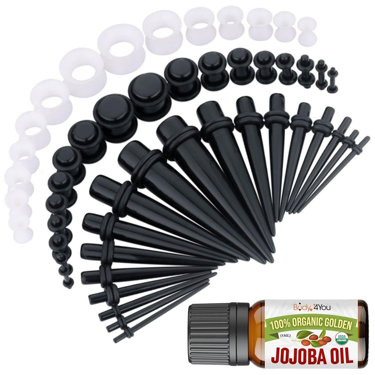 BodyJ4You 54PC Ear Stretching Kit 14G-12mm - Aftercare Jojoba Oil - Acrylic Plugs Gauge Tapers Silicone Tunnels - Lightweight Expanders Men Women