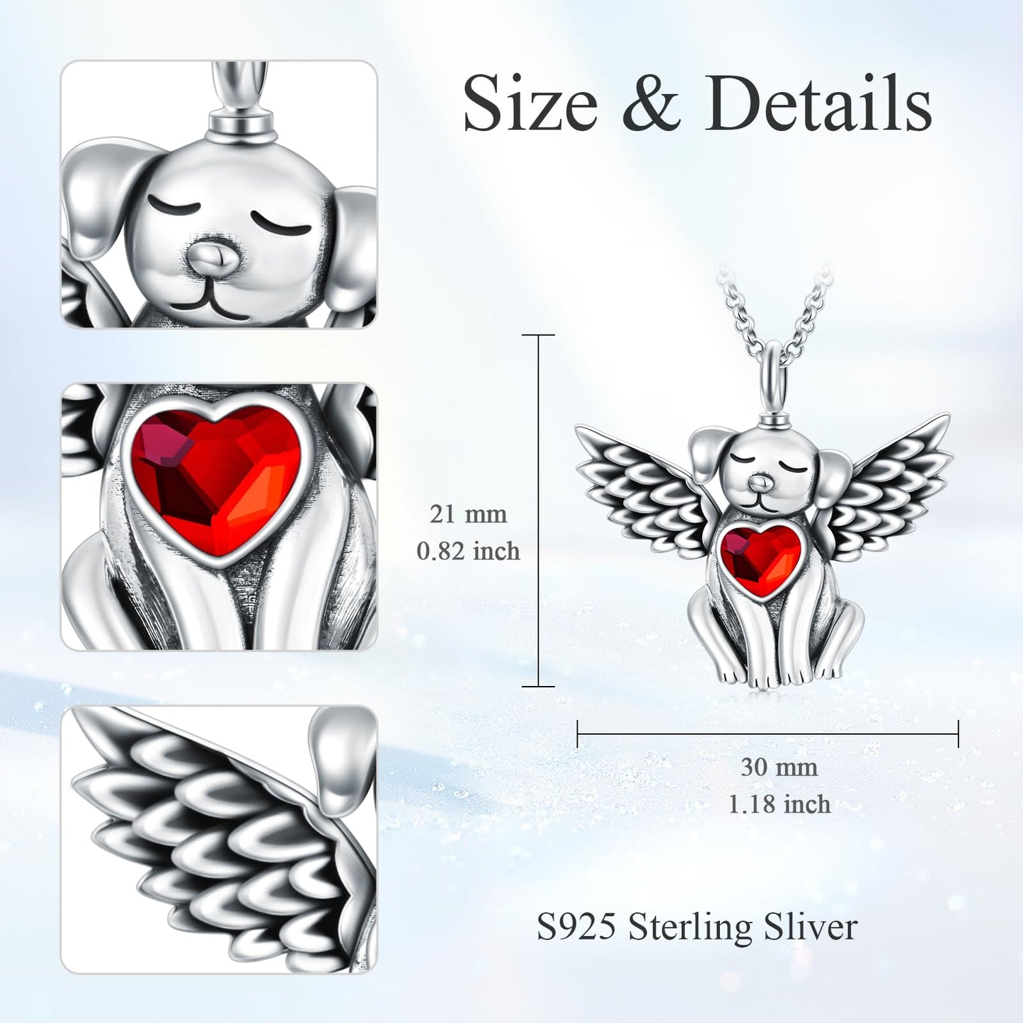 AOBOCO 925 Sterling Silver Dog/Cat Urn Necklace for Ashes Pet Cremation Keepsake Necklace Memorial Jewelry Gift for Women