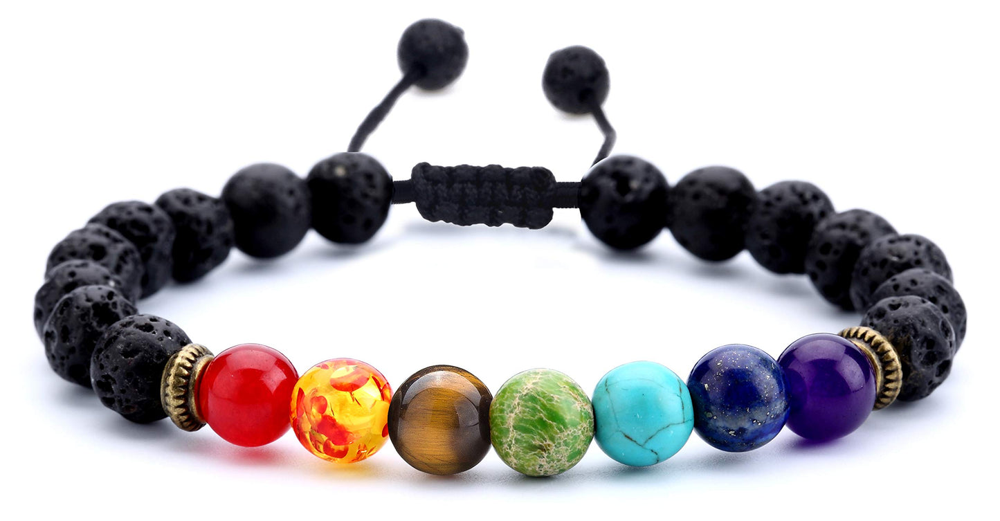 Hamoery Men Women 8mm Lava Rock Beads Chakra Bracelet Braided Rope Natural Stone Yoga Bracelet Bangle