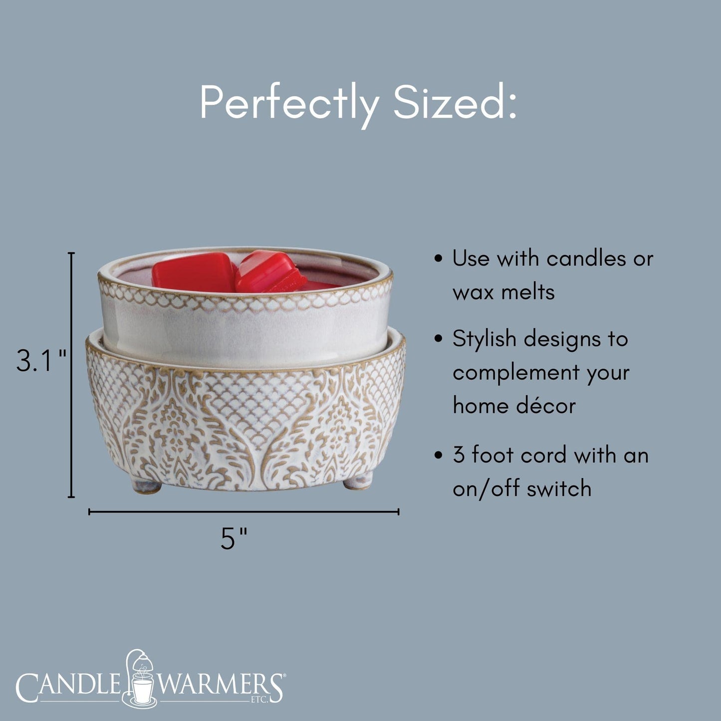 Candle Warmers Etc 2-In-1 Candle and Fragrance Wax Melt Warmer For Warming Scented Candles or Wax Melts and Tarts With To Freshen Room, Slate