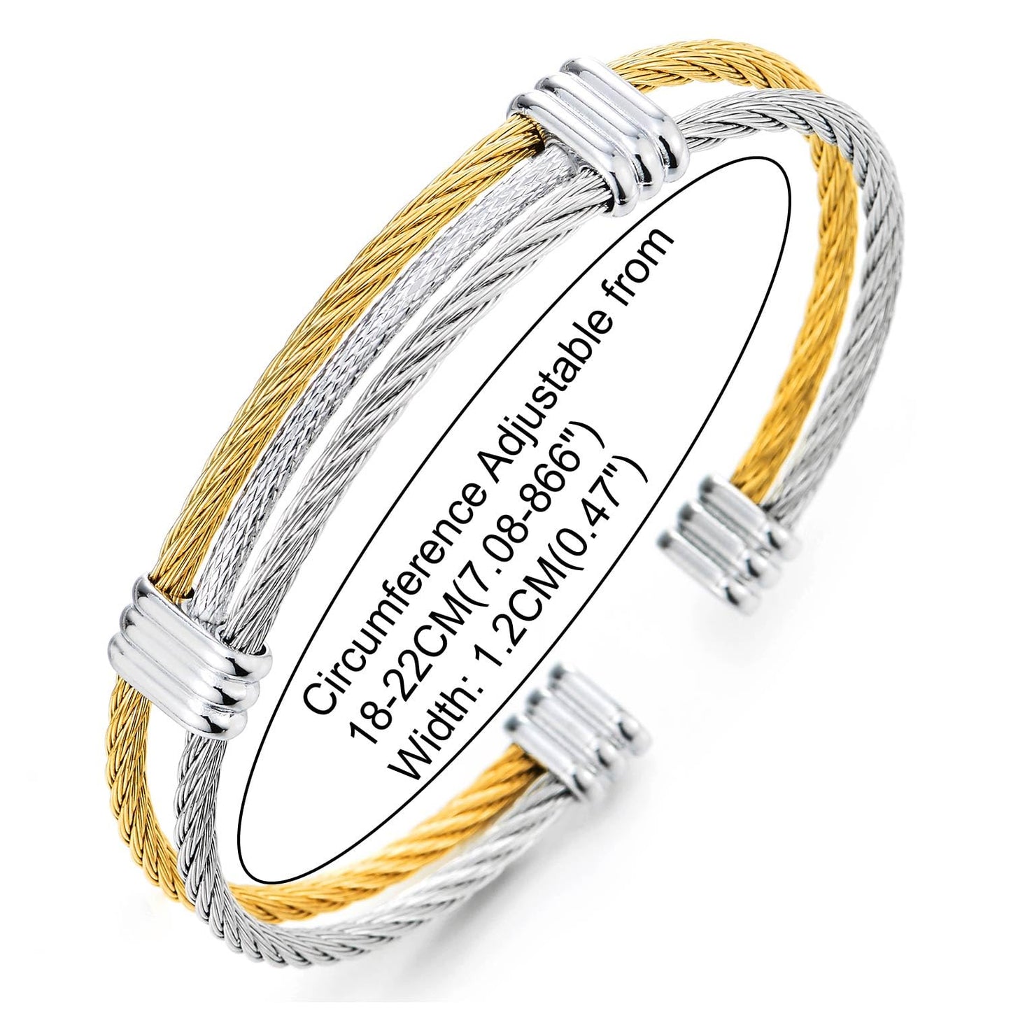 COOLSTEELANDBEYOND Men Women Stainless Steel Twisted Cable Adjustable Cuff Bangle Bracelet