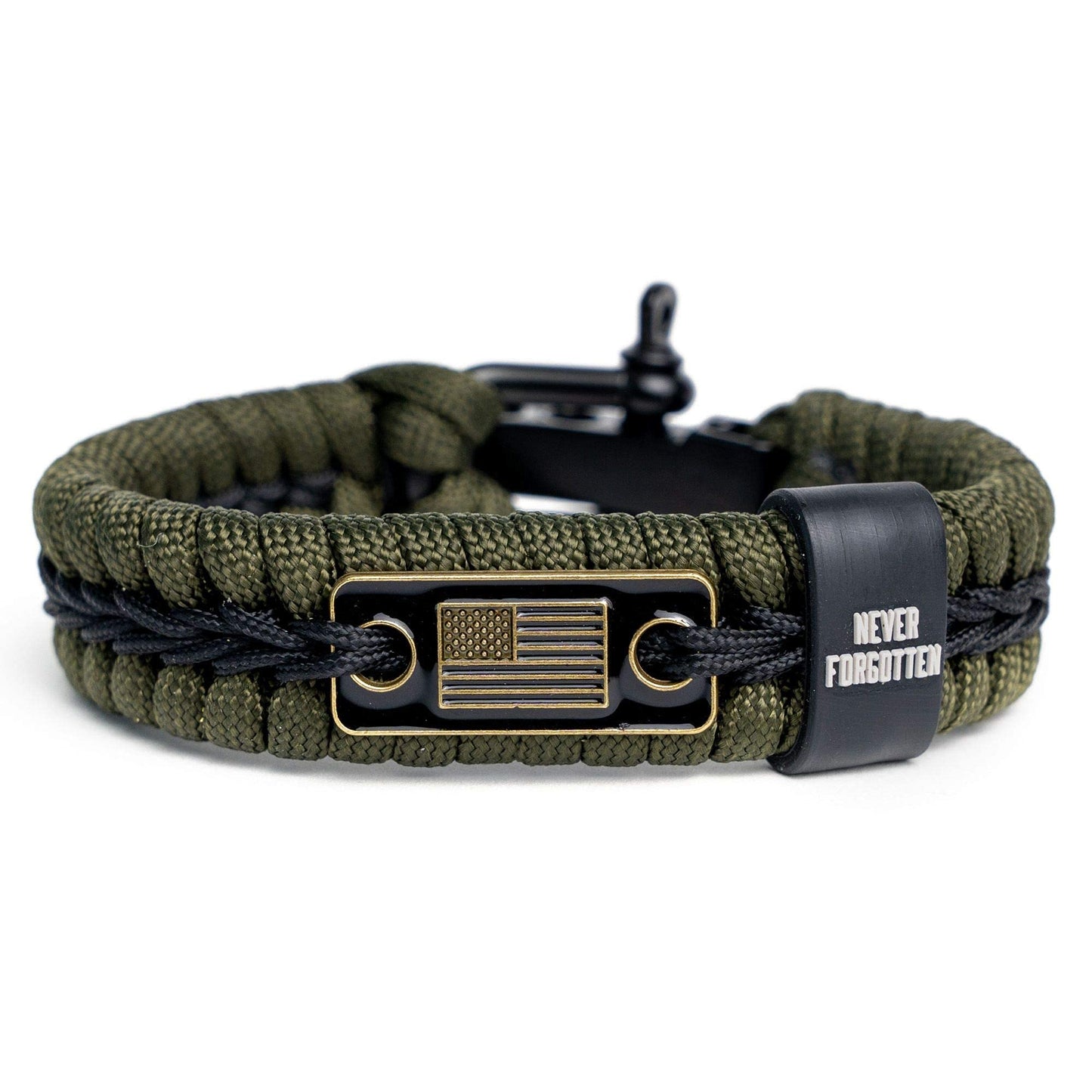 iHeartDogs Hero Company Never Forgotten Paracord Bracelet - Tactical Survival Bracelet for Men with Bronze USA Flag - Helps Pair Military Veterans with a Companion Dog