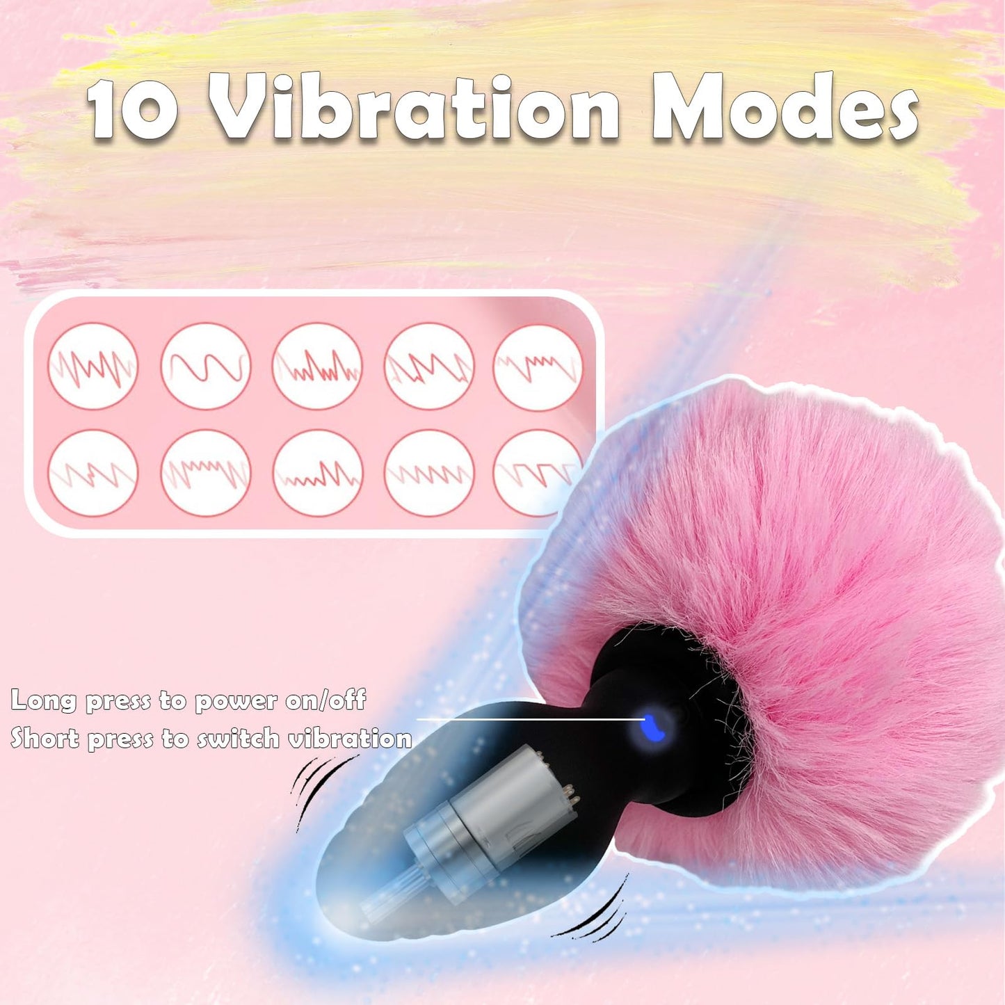 Bunny Tail Anal Plug Vibrator, Soft Silicone Butt Plug with Pink Faux Fur, Wireless Remote Control Design, Rabbit Tail Trainer for Adult Sex Toys for Role Play Cosplay Women, Men and Couples, Cute Sex