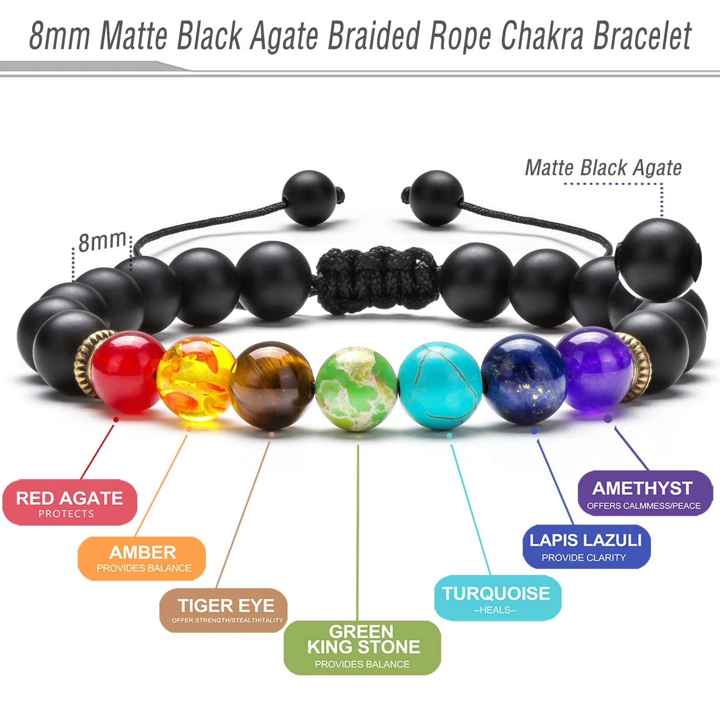 Hamoery Men Women 8mm Lava Rock Beads Chakra Bracelet Braided Rope Natural Stone Yoga Bracelet Bangle