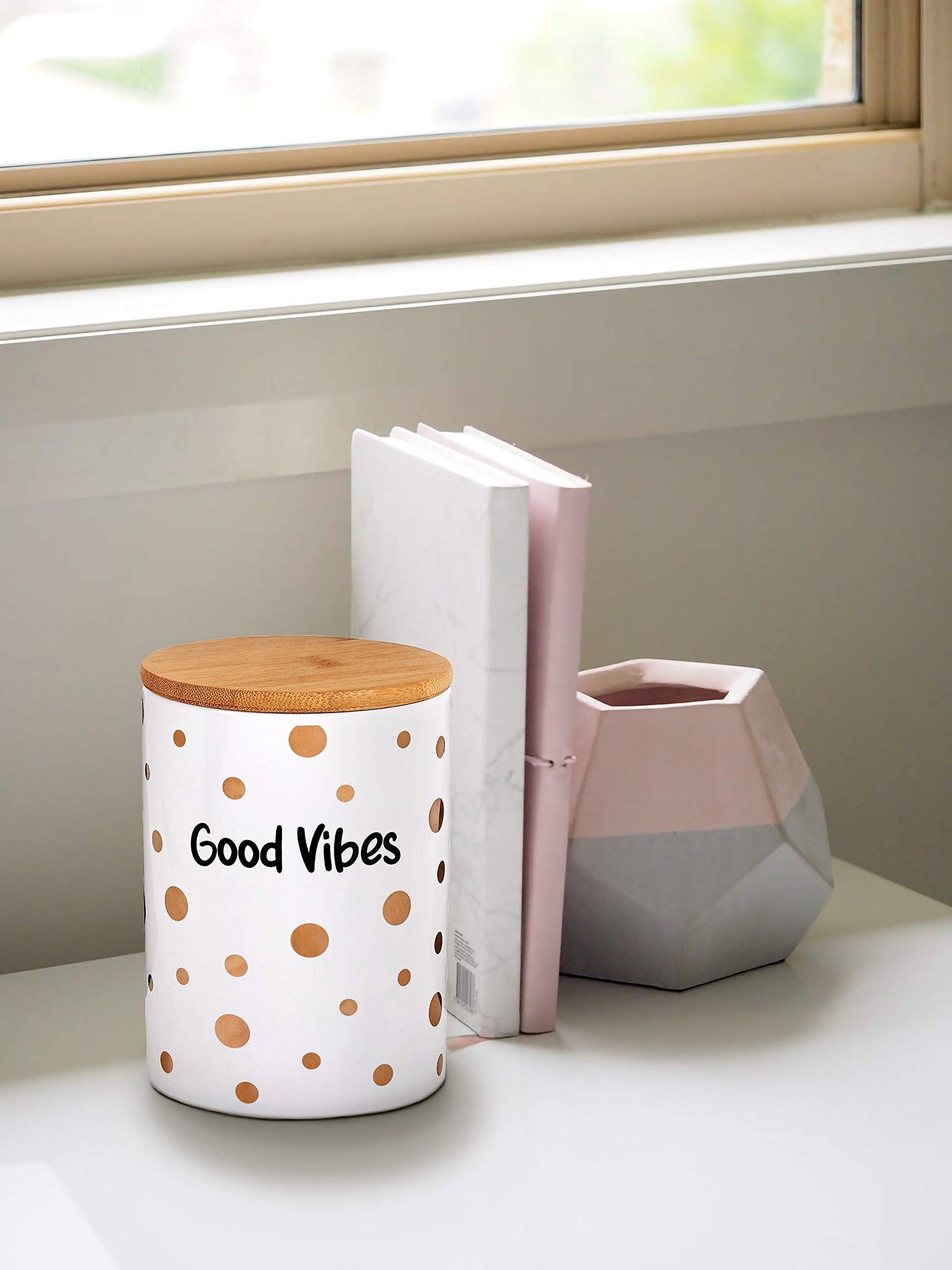 FASHIONCRAFT 88087 Canister Stash Jar, “Good Vibes” Novelty Stash Jar, Black