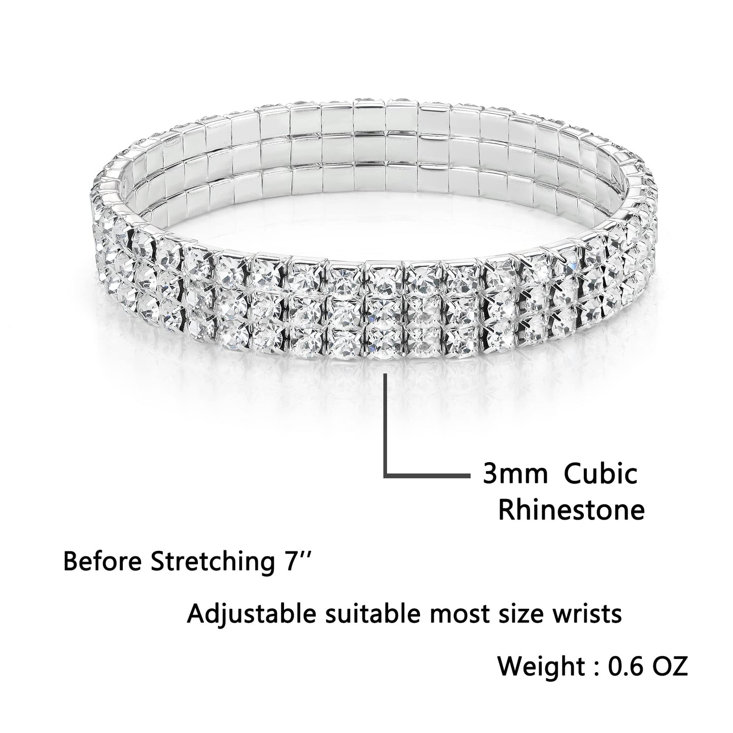 Zealmer Sparkle Multicolor Rhinestone Stackable Stretch Bracelets for Women