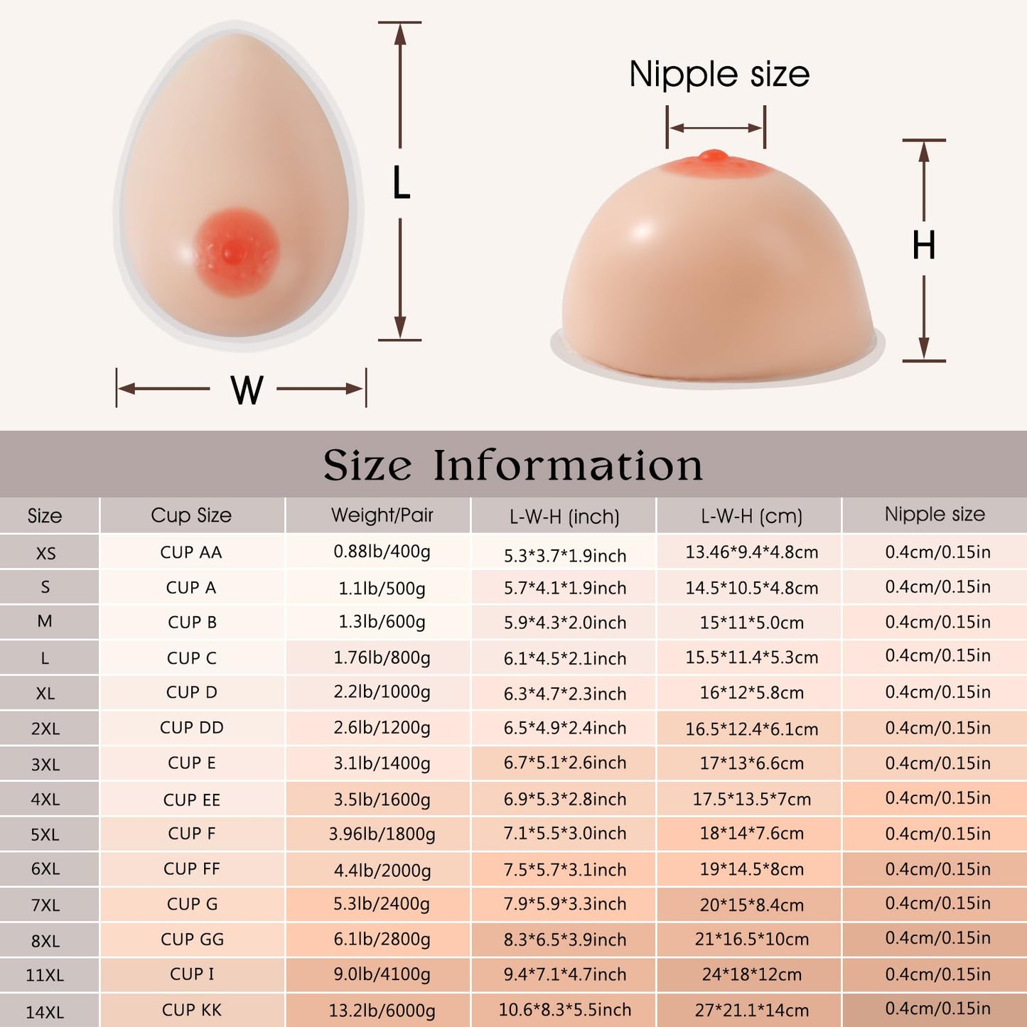 Vollence Self Adhesive Silicone Breast Forms Fake Boobs for Mastectomy Prosthesis Crossdresser Trans gender Cosplay