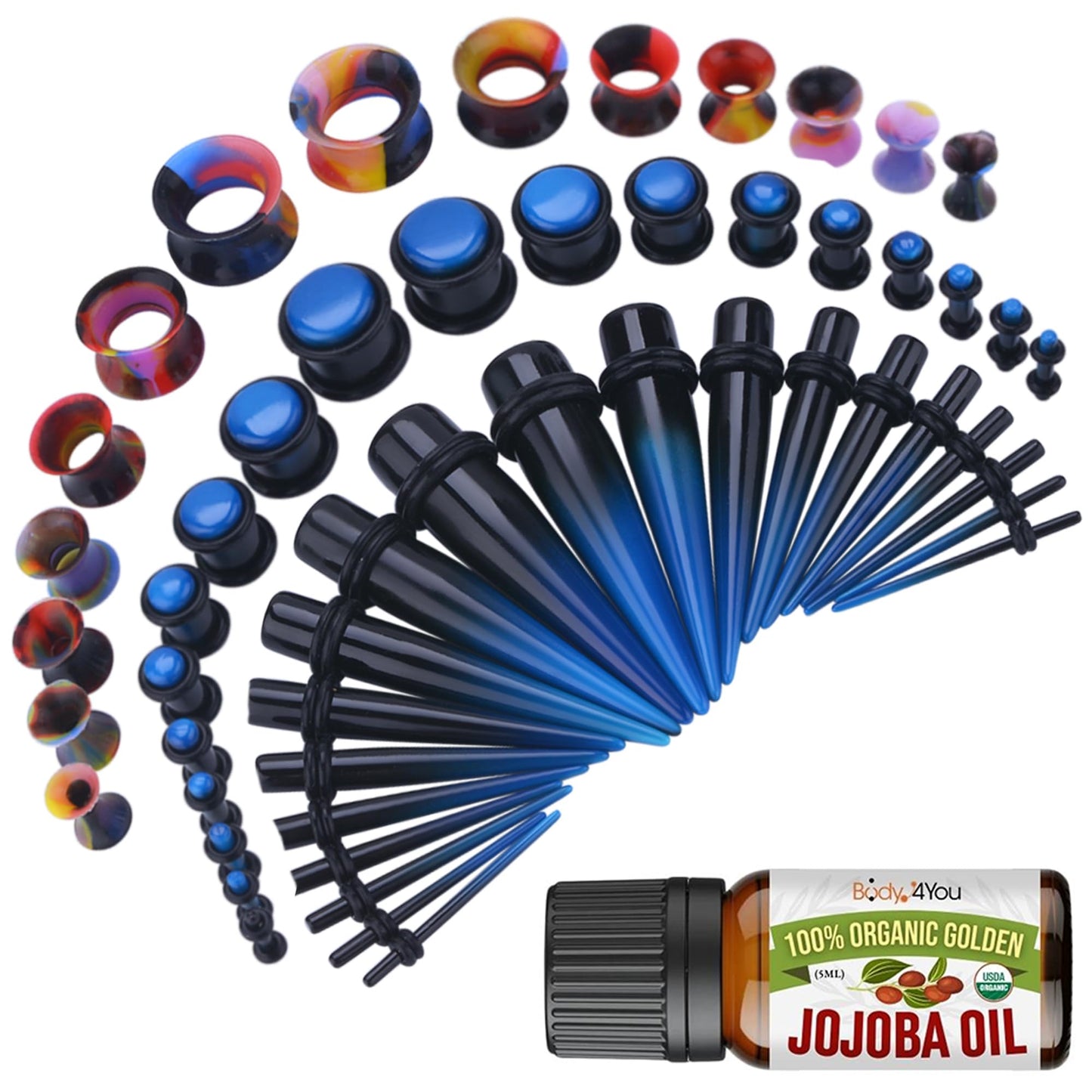 BodyJ4You 54PC Ear Stretching Kit 14G-12mm - Aftercare Jojoba Oil - Acrylic Plugs Gauge Tapers Silicone Tunnels - Lightweight Expanders Men Women