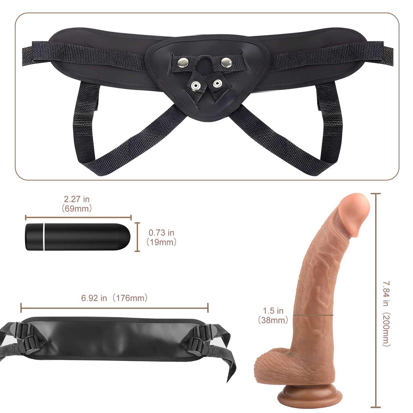 Strap-on Realistic Vibrating Dildo Wearable Harness with Bullet Vibrator, Detachable Silicone G Spot Stimulator, Vagina Massager Female Masturbator Sex Toys for Women Lesbian Couple (Flesh)