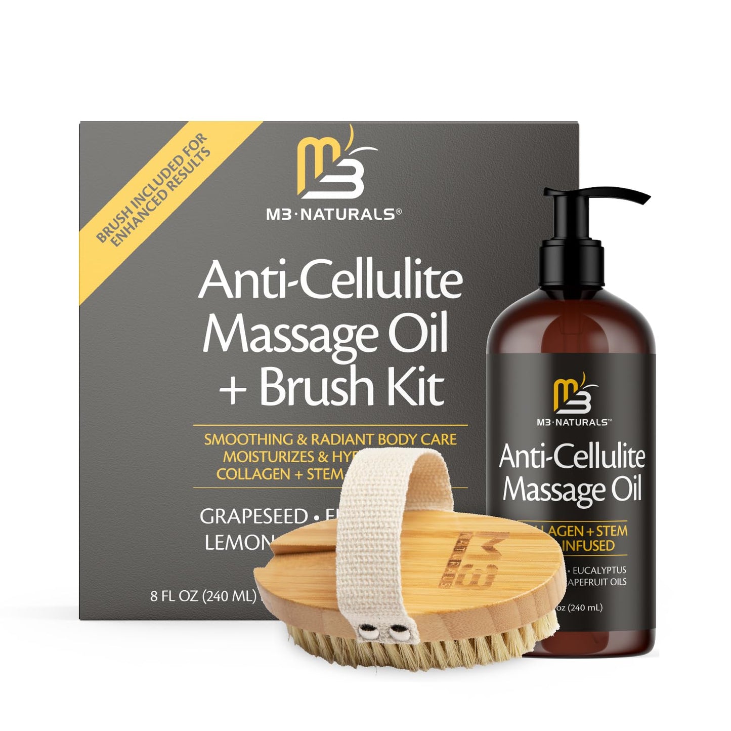 Anti Cellulite Massage Oil for Massage Therapy - Collagen and Stem Cell Skin Tightening Cellulite Cream for Women - 8 Fl Oz by M3 Naturals