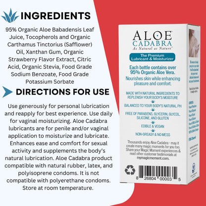 Aloe Cadabra Natural Water Based Personal Lubricant and Vaginal Moisturizer, Organic Aloe Lube for Men, Women and Couples, Non-Staining, pH Balanced (Unscented 2.5 Ounces, 1 Pack)