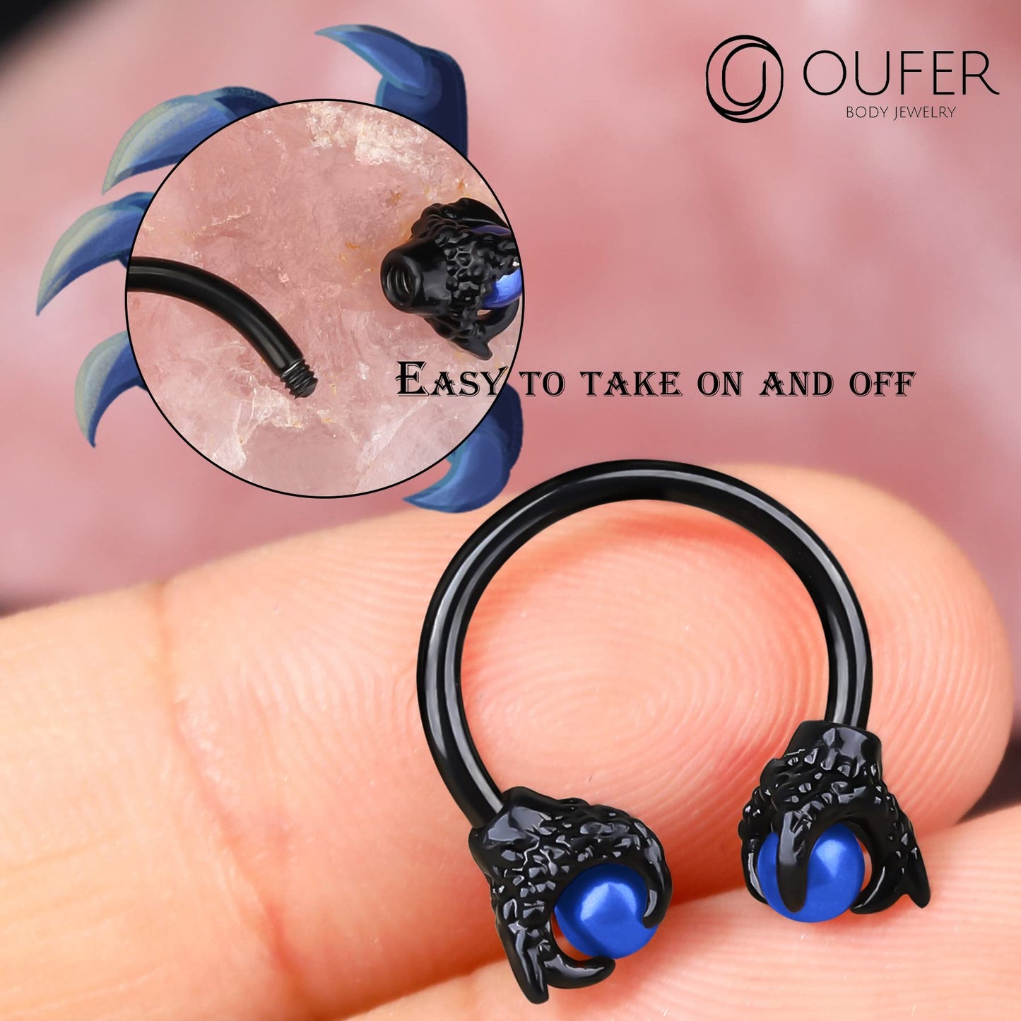 OUFER 316L Surgical Steel Circular Earrings Two White Opals Surrounded by Dragon Claws Cartilage Earing Ear Body Piercing Jewelry Helix Earrings Piercing…