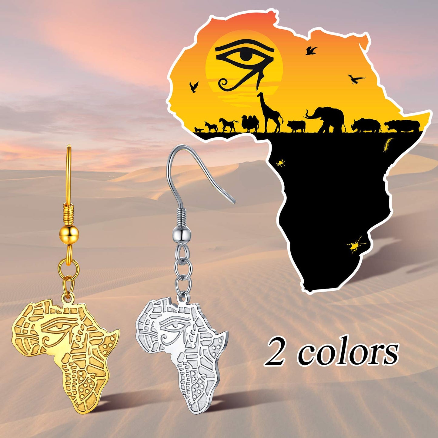 FaithHeart African Map Shaped Drop Earrings Stainless Steel/18K Gold Plated Statement Africa Jewelry Ear Charms for Women Teen Girls