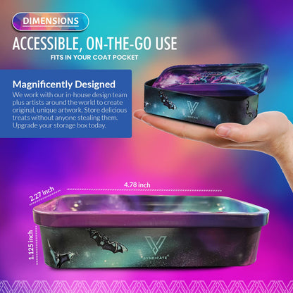V. Syndicate 5" x 2.8" x 1.5" Mini Metal Storage Box with Lid - Airtight Lid to Avoid Moisture - Flex Your Style with 360 Print of Original Interactive Artwork on All Sides (Syndicase 2.0, Dank Diva)