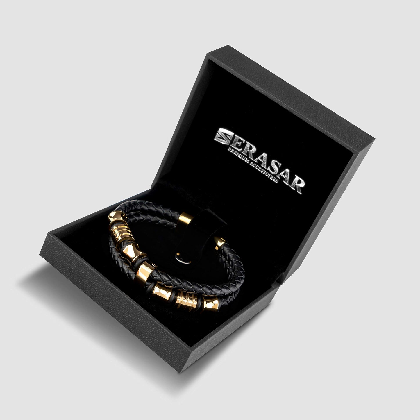 SERASAR Premium Leather Bracelet Men | Stainless Steel Magnetic Clasp | Three Colors | Jewelry Box Included