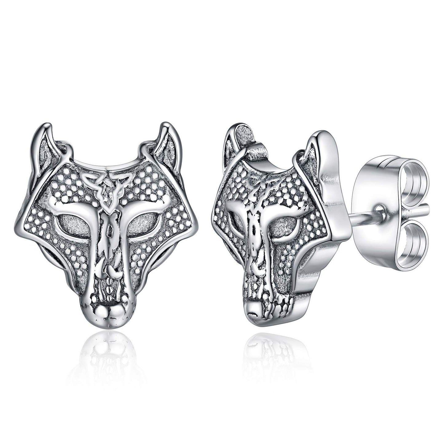 FaithHeart Norse Viking Jewelry Sterling Silver/Stainless Steel Stud Earrings Celtic Wolf/Thors Hammer Studs for Women Men