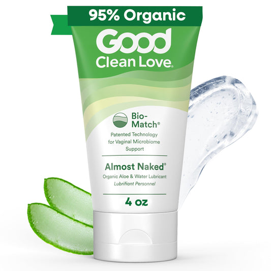 Good Clean Love Almost Naked Organic Water-Based Lube, Personal Lubricant with Aloe Vera, Safe for Adult Toys & Condoms, pH-Balanced, Intimate Wellness Gel for Men & Women, 4 Oz (Packaging May Vary)