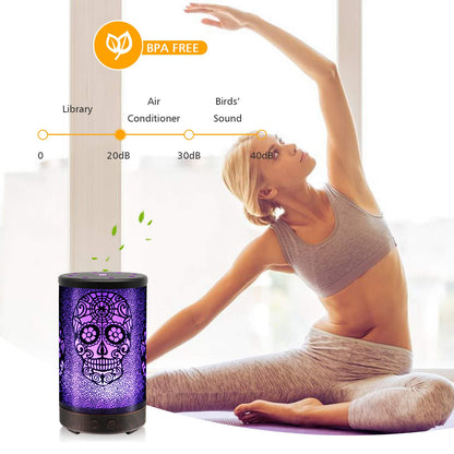 Skull Essential Oil Diffuser, Daroma 100ml Metal Aromatherapy Ultrasonic Cool Mist Humidifier Air Scent Home Office Gift, 7 Colors Changed LED Mood Light, Waterless Auto-Off
