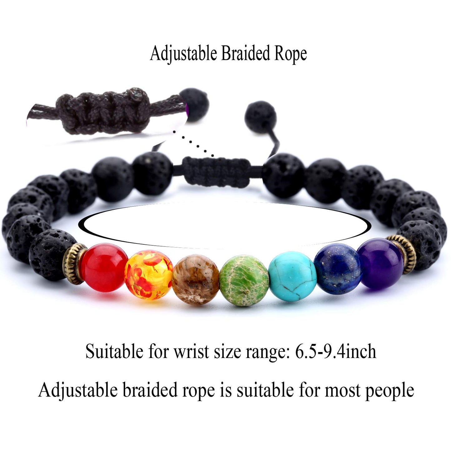 Hamoery Men Women 8mm Lava Rock Beads Chakra Bracelet Braided Rope Natural Stone Yoga Bracelet Bangle